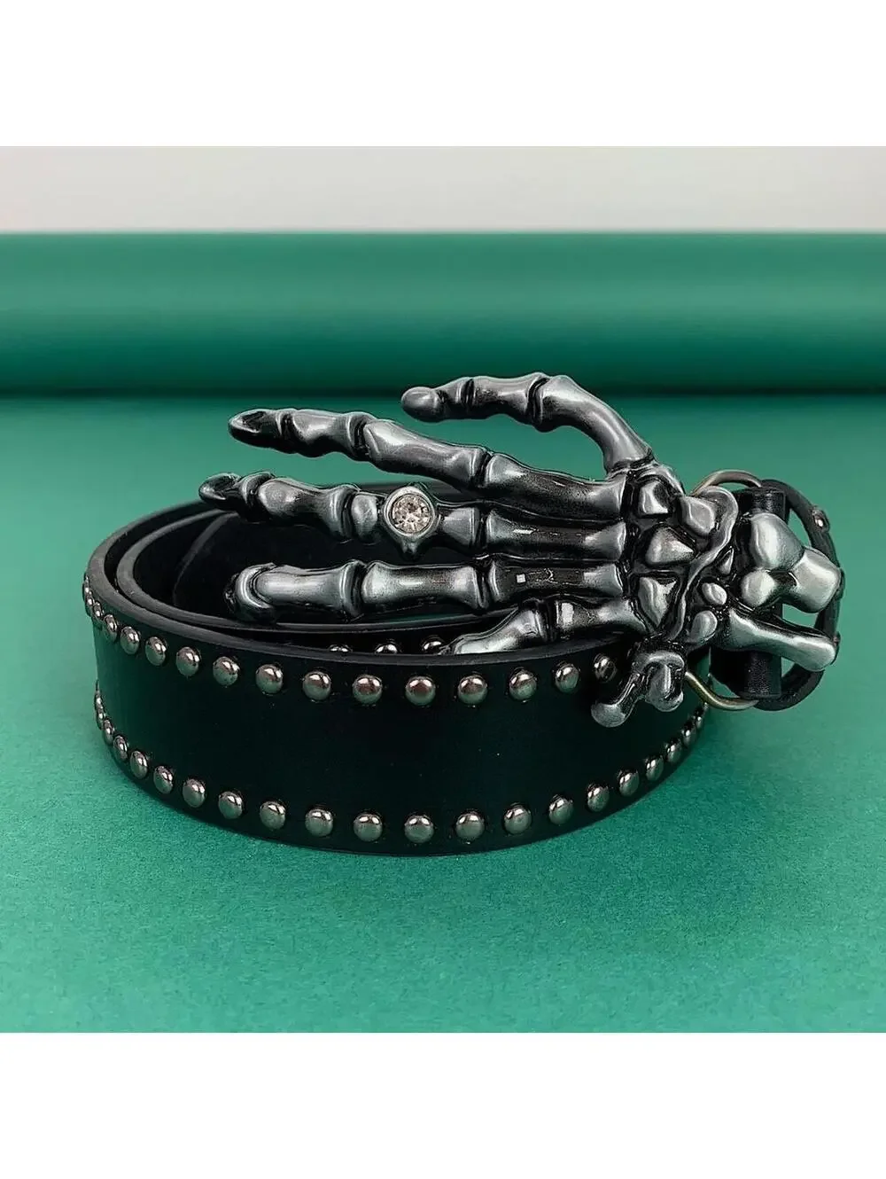 Cyber Vintage y2k style Skeleton Hand emo punk studded grunge punk Belt. 38.5 in